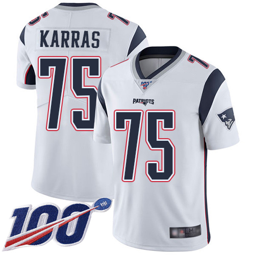 New England Patriots Football 75 Vapor Untouchable 100th Season Limited White Men Ted Karras Road NFL Jersey